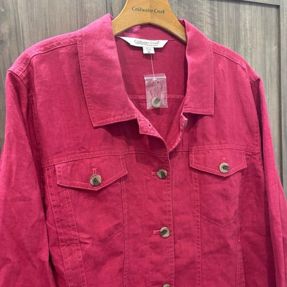 NWOT Coldwater Creek 2X Linen Jacket Denim Style Pink Button Front - Picture 5 of 12
